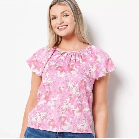 Candace Cameron Bure Plus Tulip Sleeve Bow Shirt Plum Berry sz 1X NEW # C571 - Picture 1 of 5